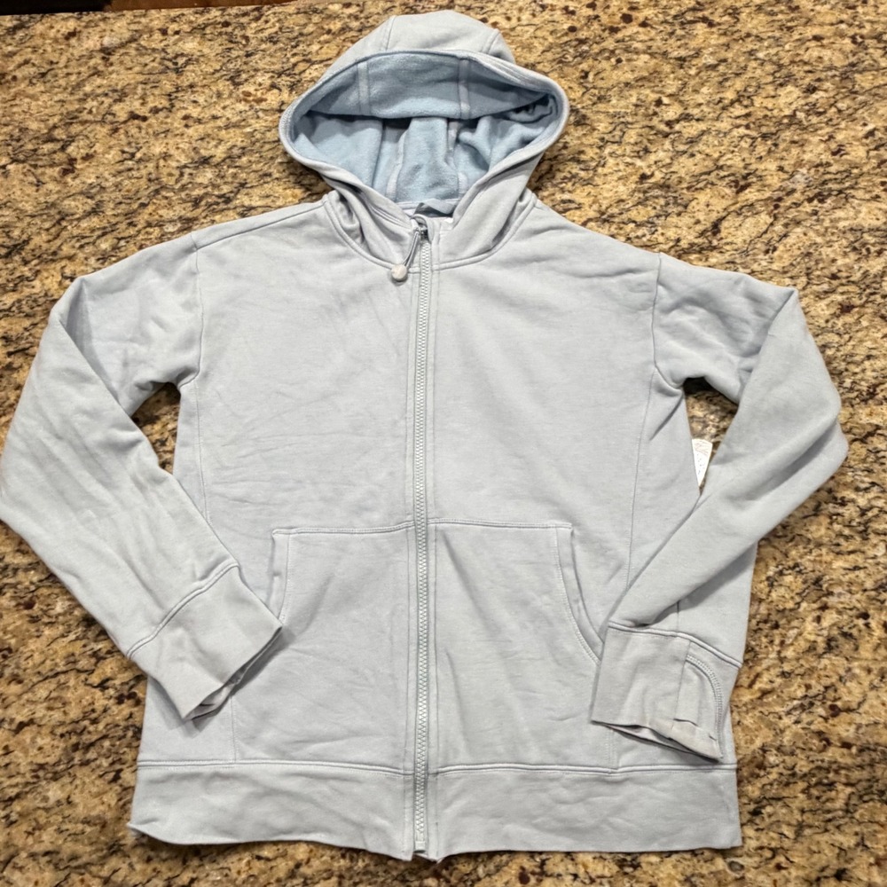 Athleta Girl Light Blue Full Zip Fleece Hoodie‎ Sweatshirt Thumbholes XL 14